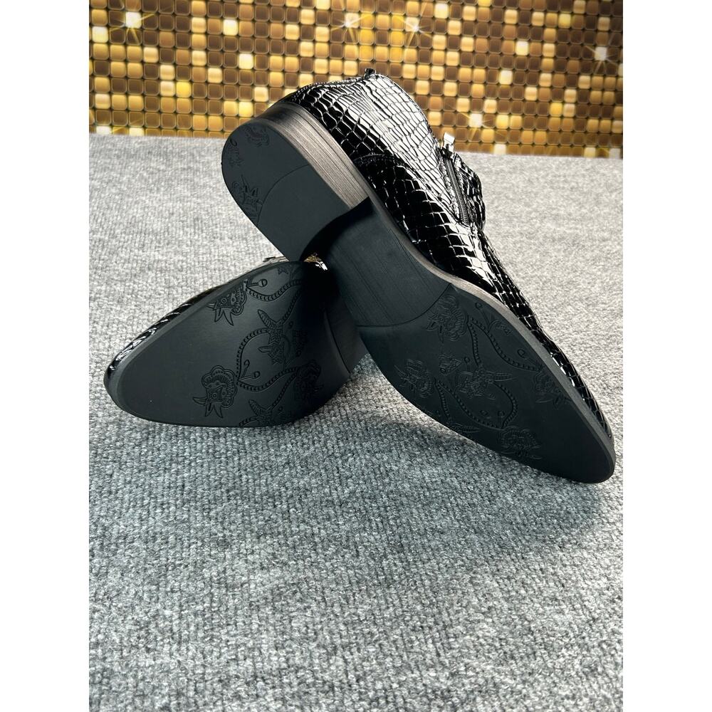 Santimon Men's Patent Croc Embossed Ankle Boots Black Side Zip 8M Deadstock - Picture 7 of 14